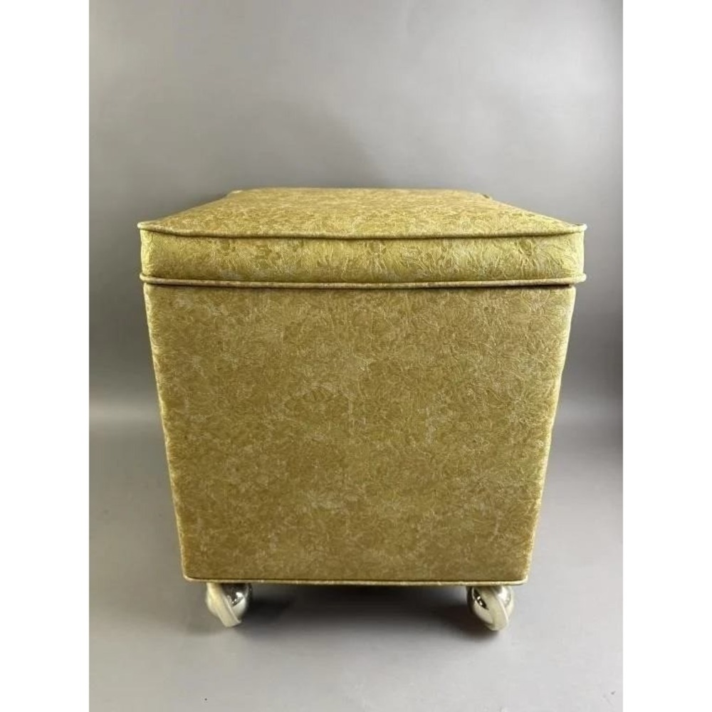Vintage Gold Vinyl‎ Sewing Storage Ottoman Hinged Lid Casters 19" Tall